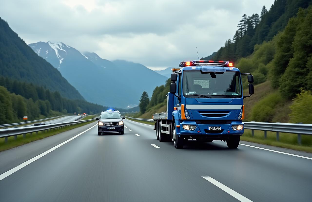 Abschleppdienst im Einsatz auf einer Schweizer Autobahn