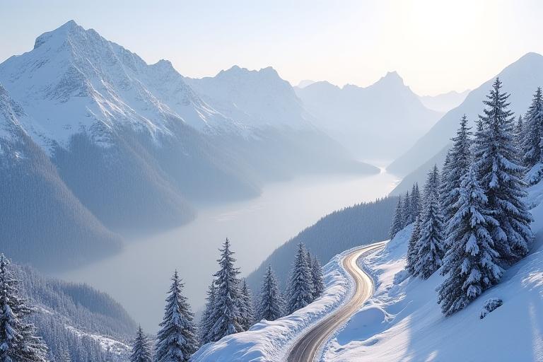Serpentinenstrasse in den Schweizer Alpen im Winter